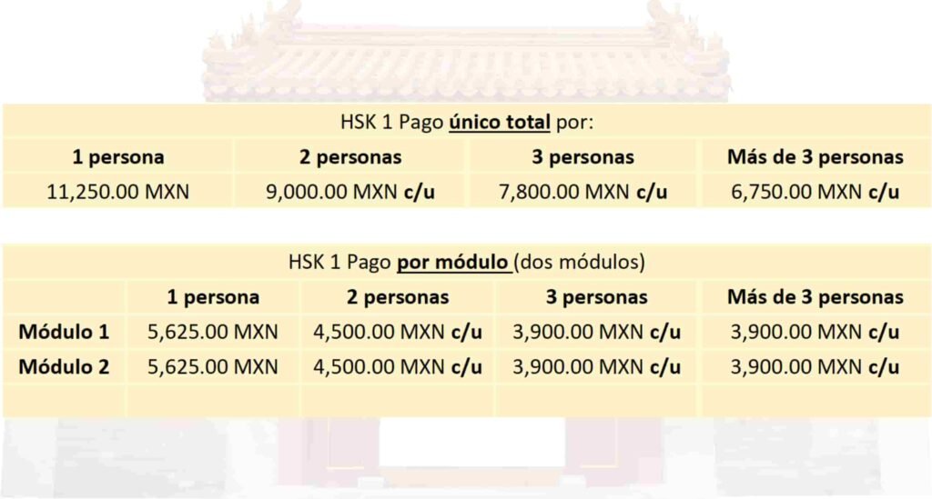 precios del curso de chino mandarín para principiantes hsk1